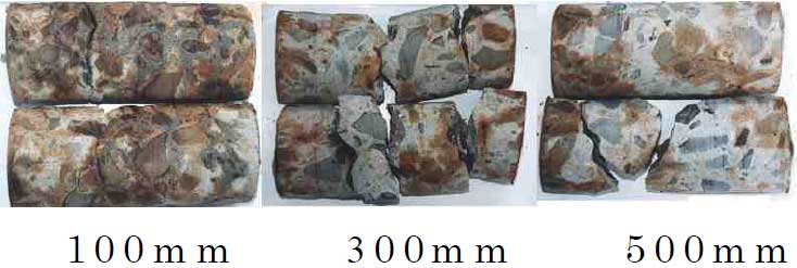浸透状況(呈色状);B2(注入圧力=0.5Mpa)|大型コンクリート部材におけるリチウムのASR抑制効果を目的としたリニューアル